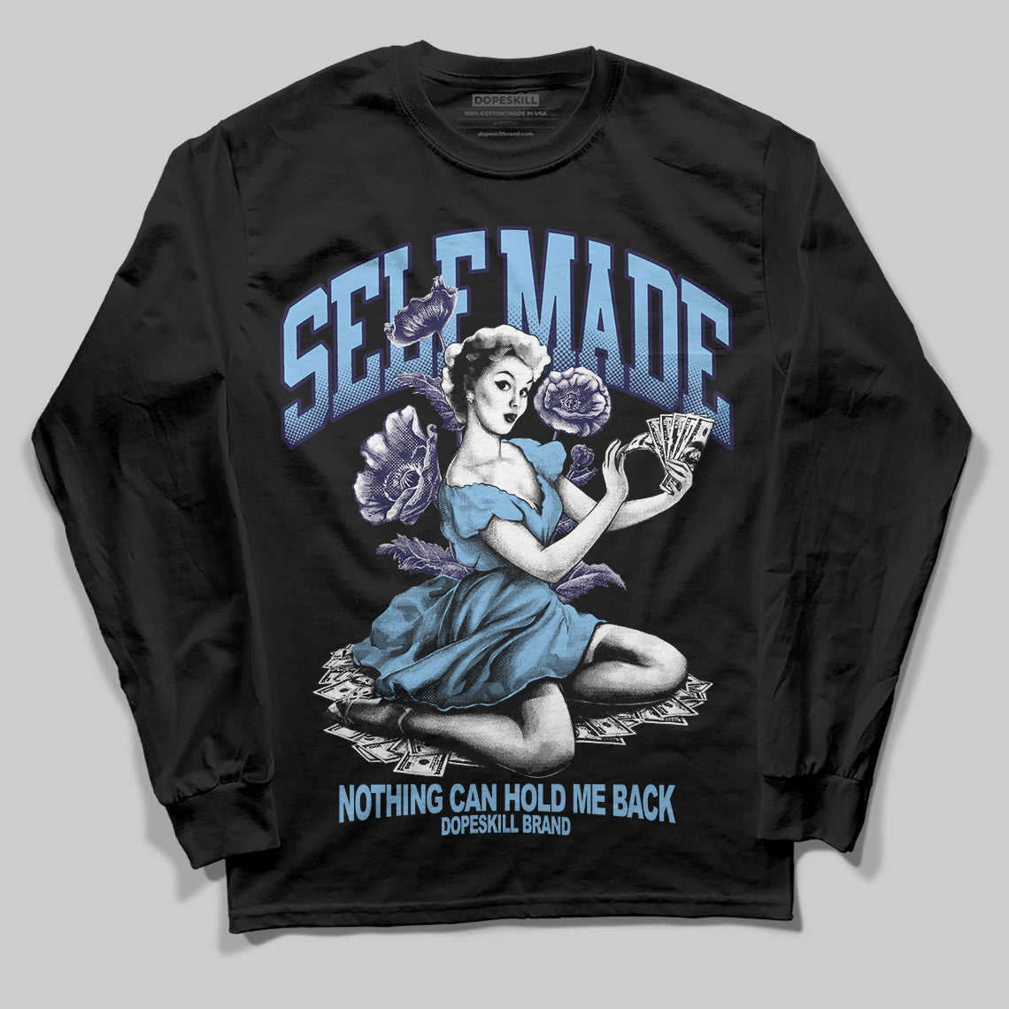 University Blue Sneakers DopeSkill Long Sleeve T-Shirt Self Made Graphic Streetwear - Black