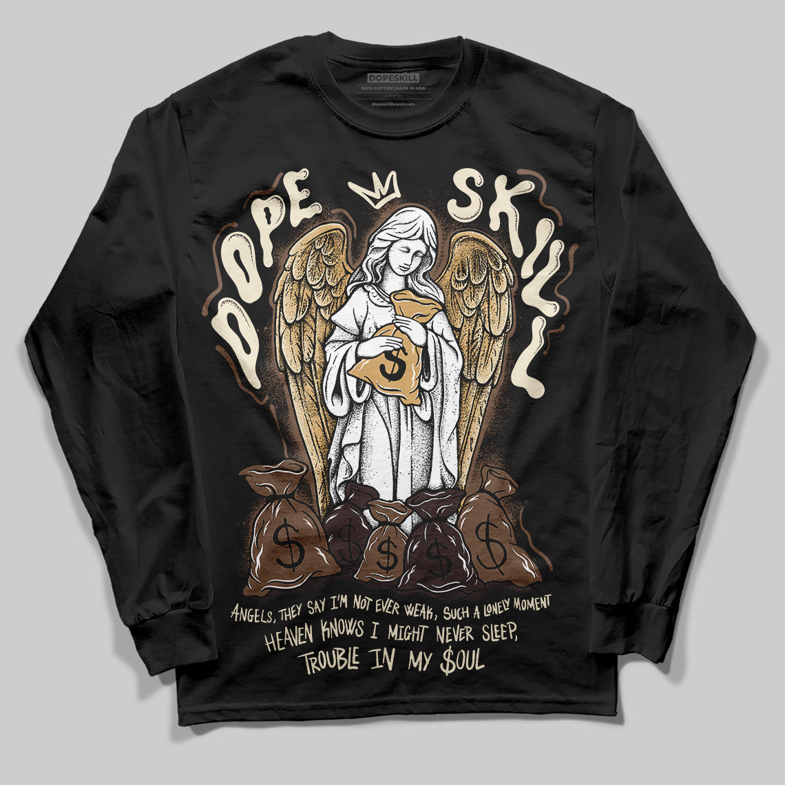 Jordan 5 “Earth/Metallic Gold” DopeSkill Long Sleeve T-Shirt Angels  Garaphic Streetwear - Black