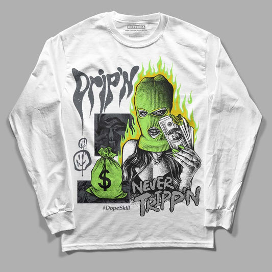 Jordan 5 Green Bean DopeSkill Long Sleeve T-Shirt Drip'n Never Tripp'n Graphic Streetwear - White