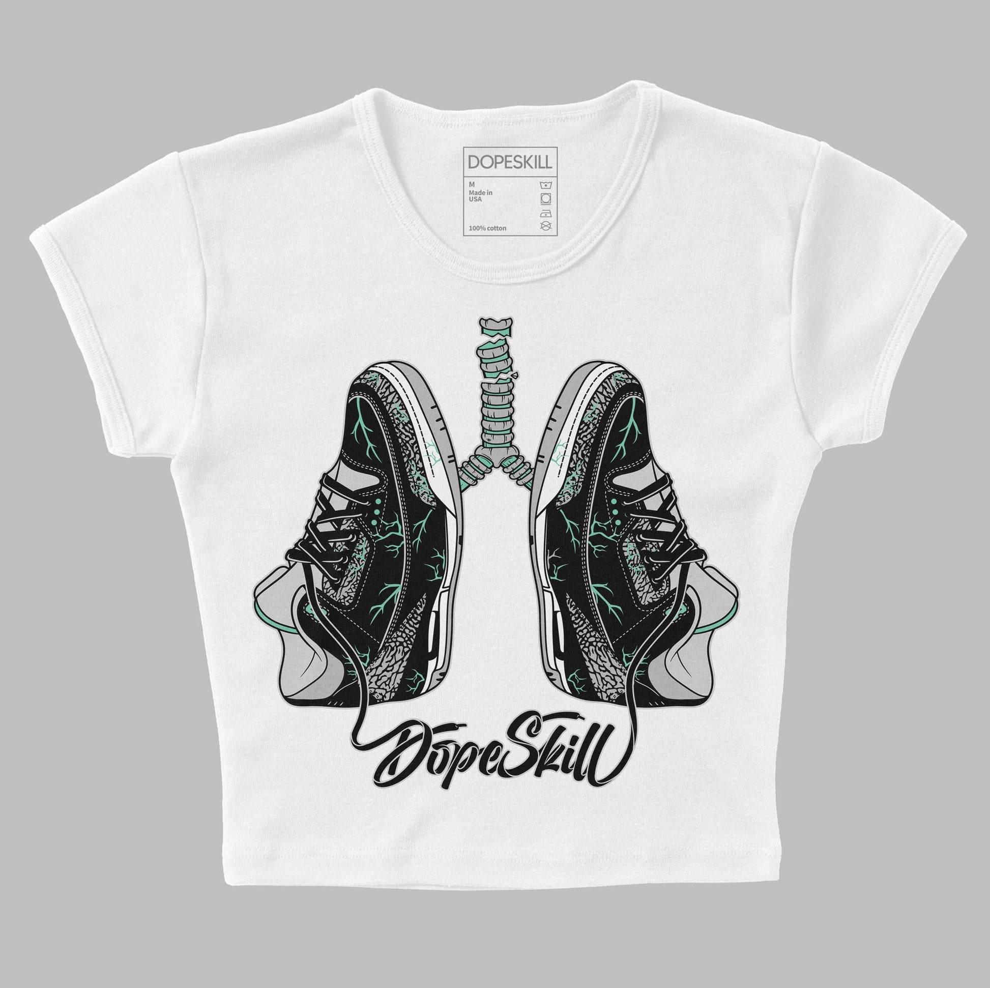 Jordan 3 "Green Glow" DopeSkill Women's Crop Top Breathe Graphic Streetwear - White 