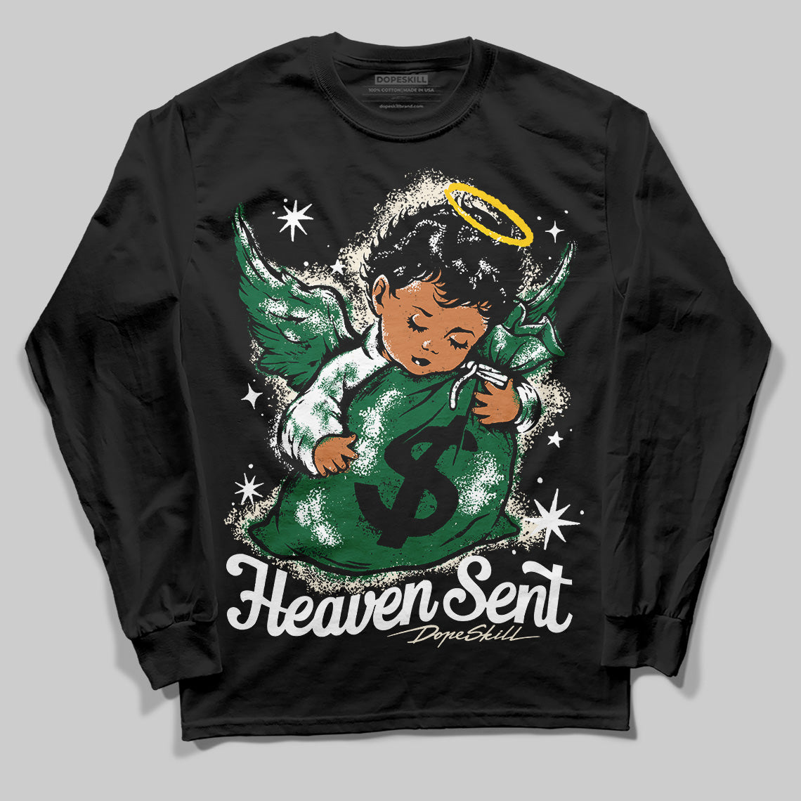 Jordan 13 GS “Pine Green” DopeSkill Long Sleeve T-Shirt Heaven Sent Graphic Streetwear - Black