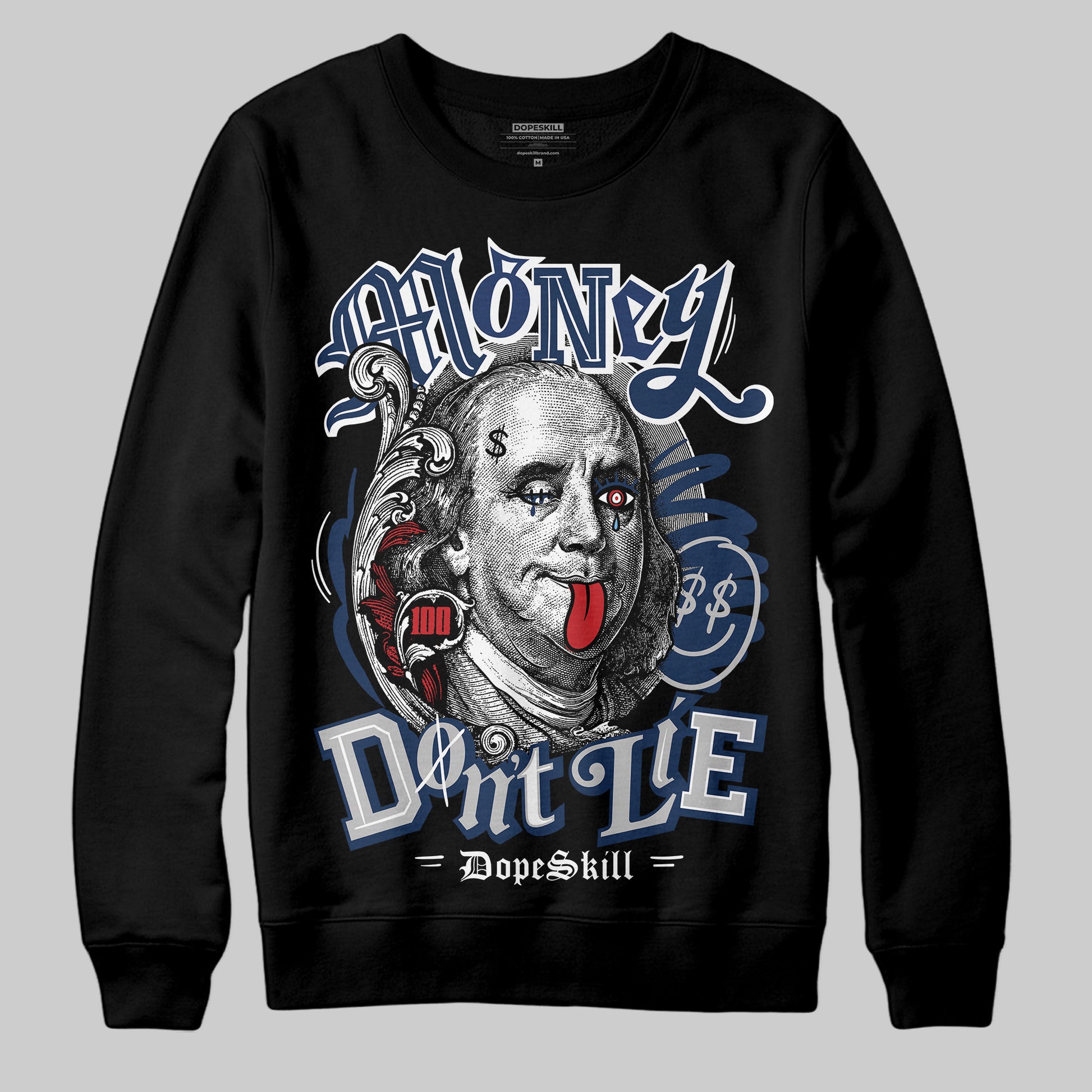 Jordan 4 SB “Summit White/Navy” DopeSkill Sweatshirt Money Don't Lie Graphic Streetwear - Black