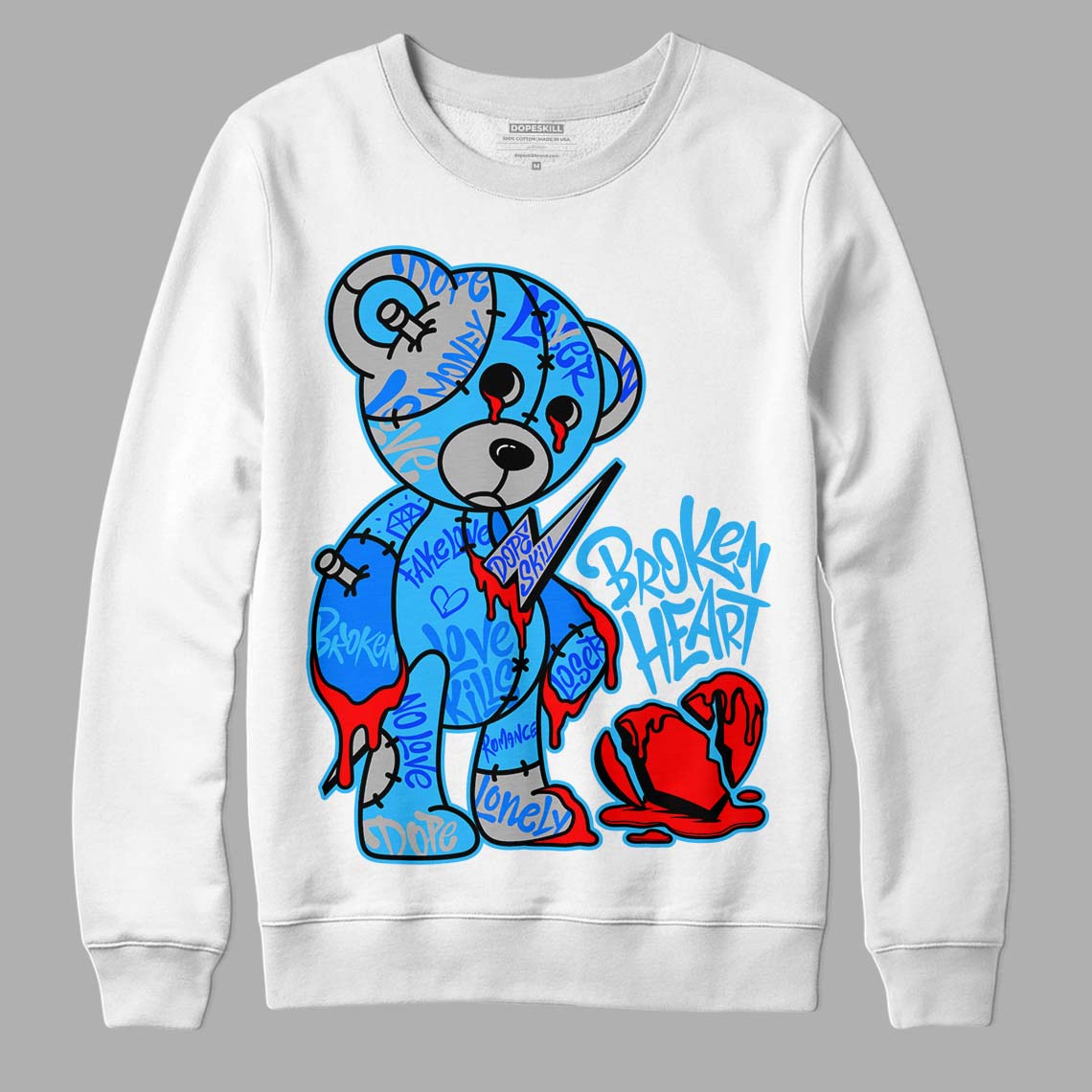 Jordan 2 Low "University Blue" DopeSkill Sweatshirt Broken Heart Graphic Streetwear - White