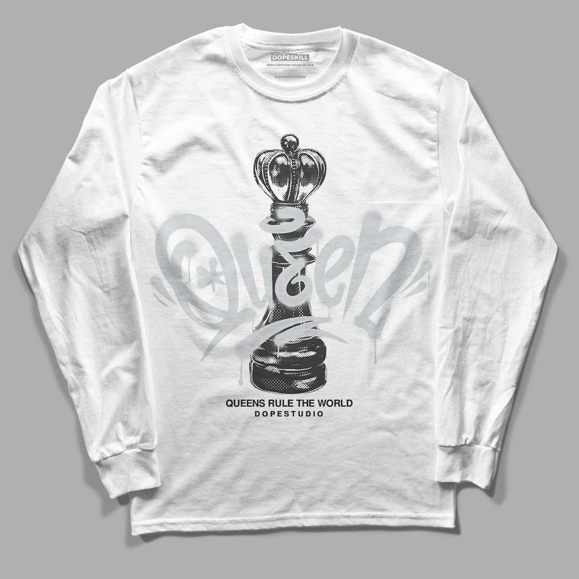 Jordan 1 Retro Low OG Black Cement DopeSkill Long Sleeve T-Shirt Queen Chess Graphic Streetwear - White