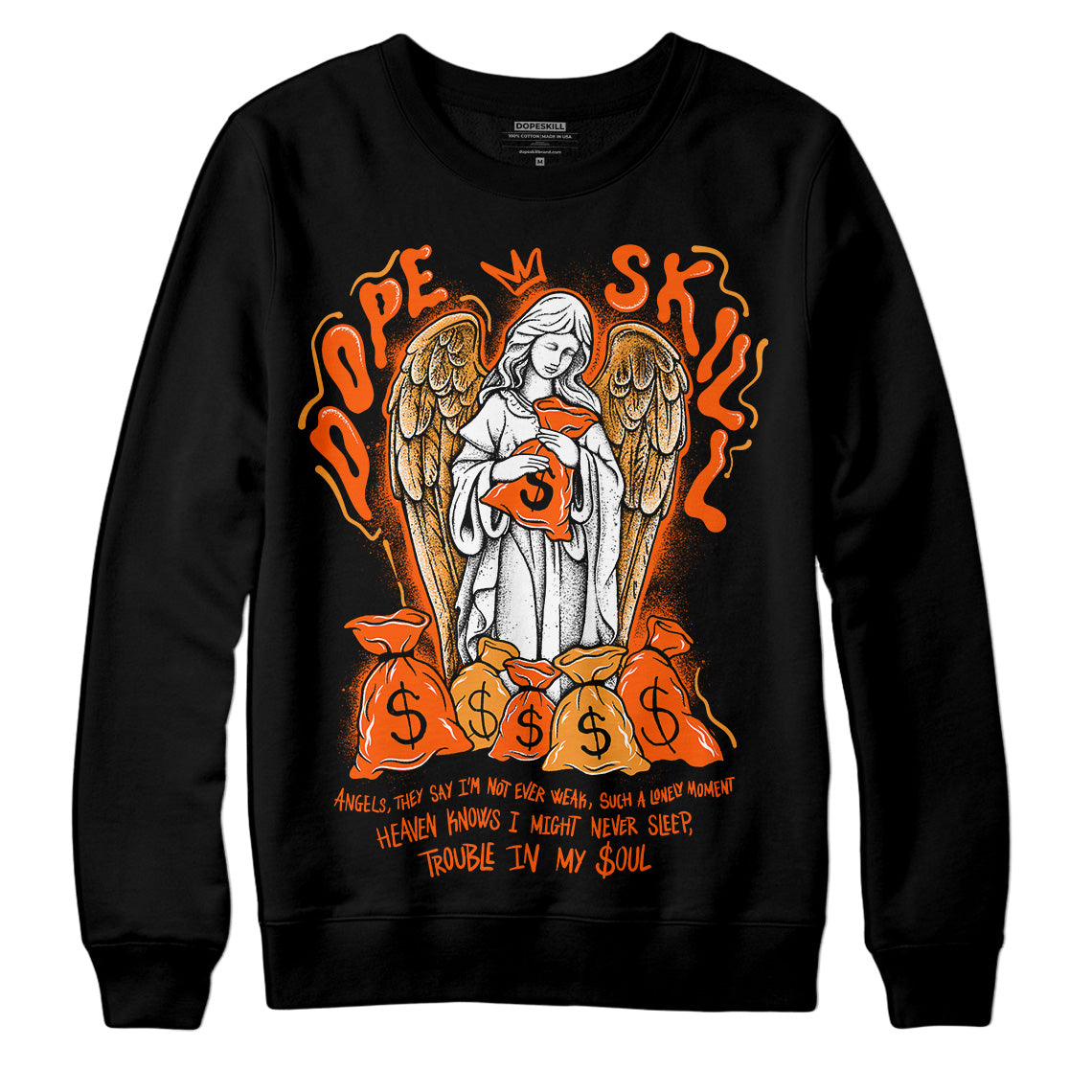 Jordan 12 Retro Brilliant Orange DopeSkill Sweatshirt Angels Graphic Streetwear - Black