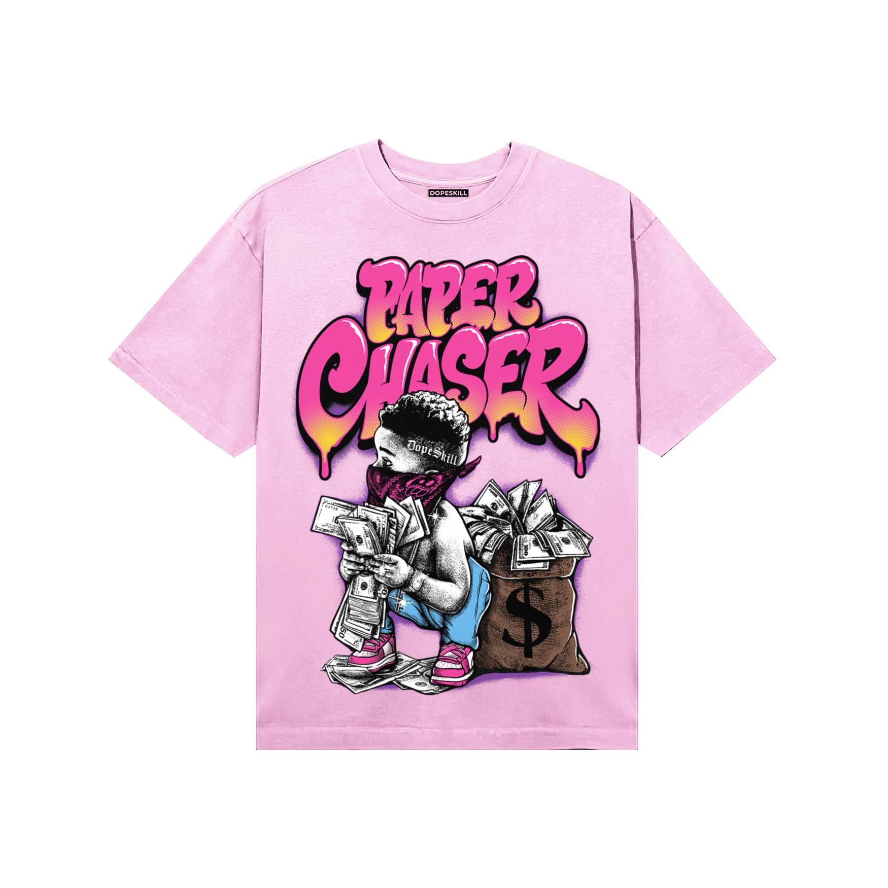 Pink Sneakers DopeSkill T-Shirt Paper Chaser Boy Graphic Streetwear - Light Pink