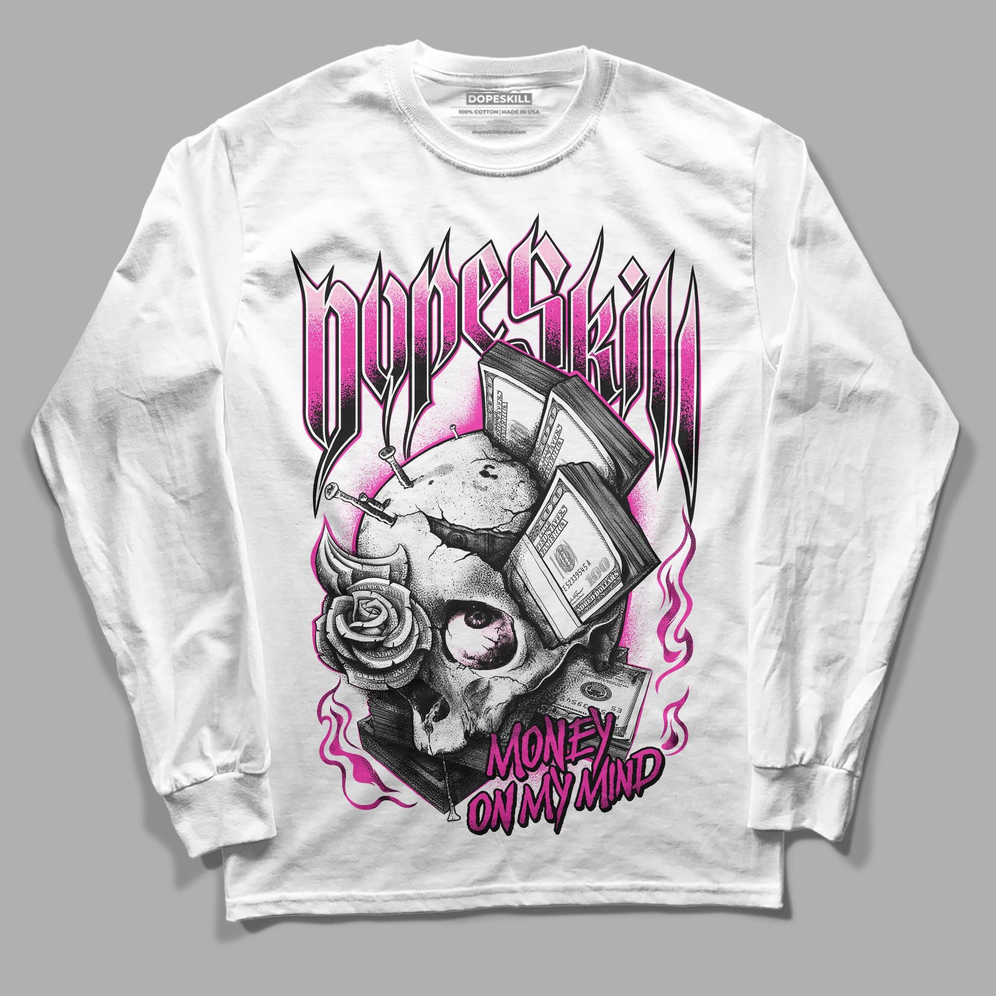 Pink Sneakers DopeSkill Long Sleeve T-Shirt Money On My Mind Graphic Streetwear - WHite