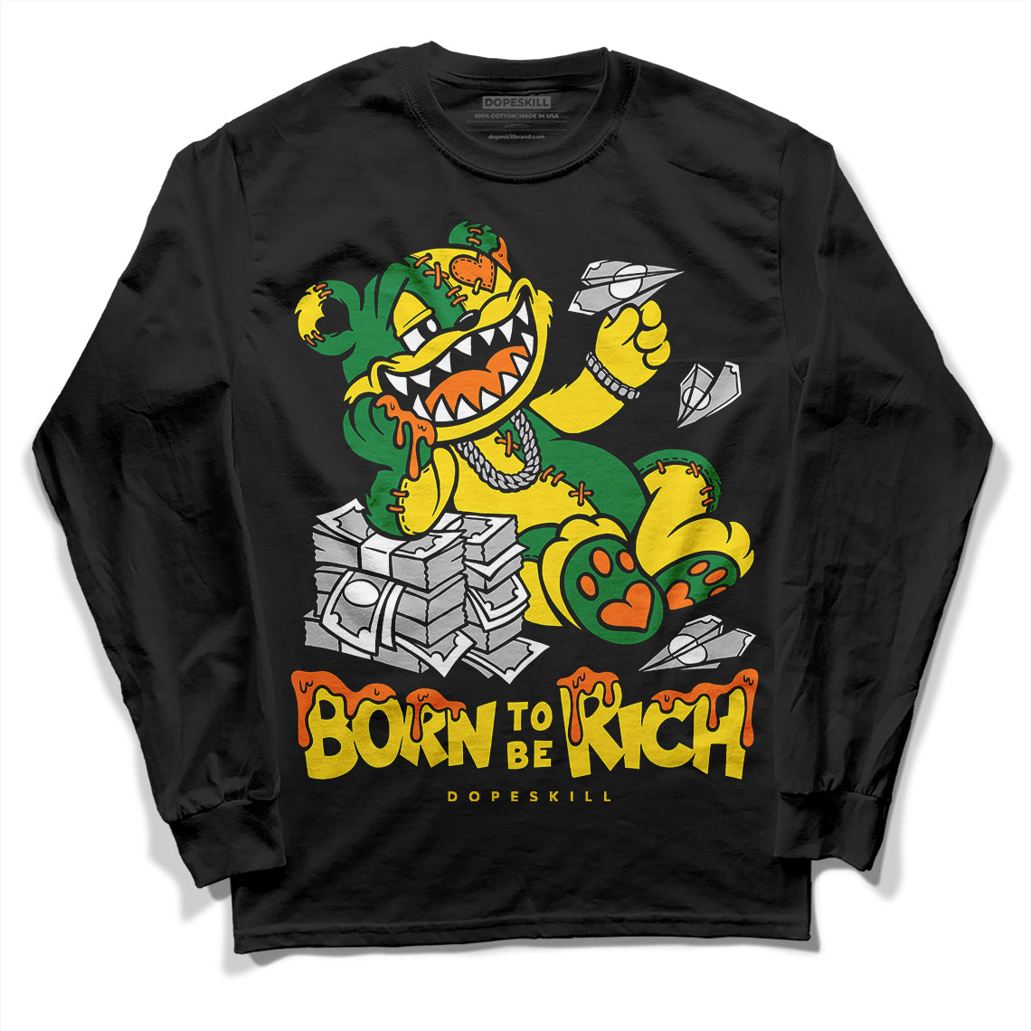 Dunk Low Reverse Brazil DopeSkill Long Sleeve T-Shirt Born To Be Rich Graphic Streetwear - Black