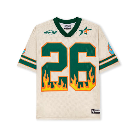 DopeSkill Oversized Jersey Streetwear Graphic Tee Cool V-Neck Beige T-Shirt Fire 26 Graphic