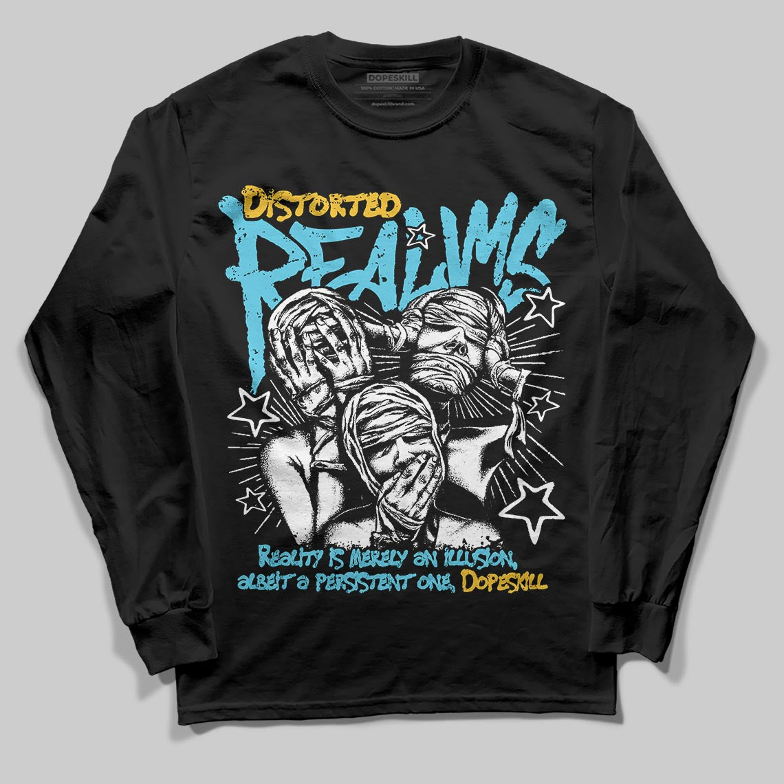 Jordan 11 Retro Gamma Blue (2025) DopeSkill Long Sleeve T-Shirt Distorted Realms Graphic Streetwear - Black