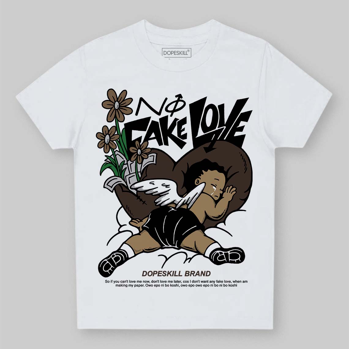 Jordan 1 Low OG “Mocha” DopeSkill Toddler Kids T-shirt No Fake Love Graphic Streetwear - White 