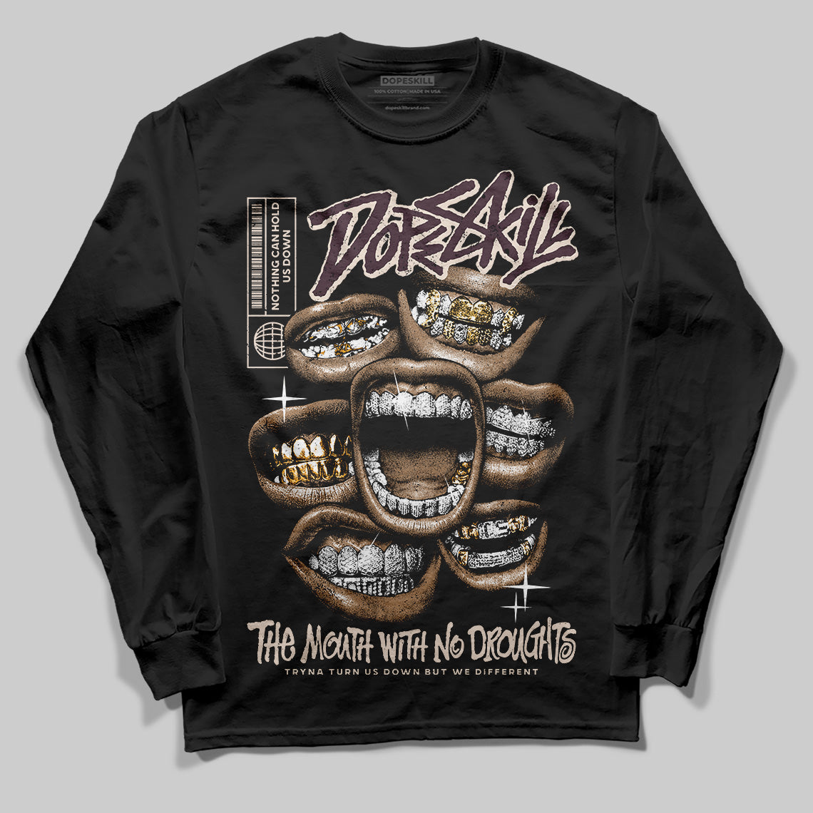 Adidas Samba OG Maroon Gold Metallic DopeSkill Long Sleeve T-Shirt The Mouth With No Droughts Graphic Streetwear - Black