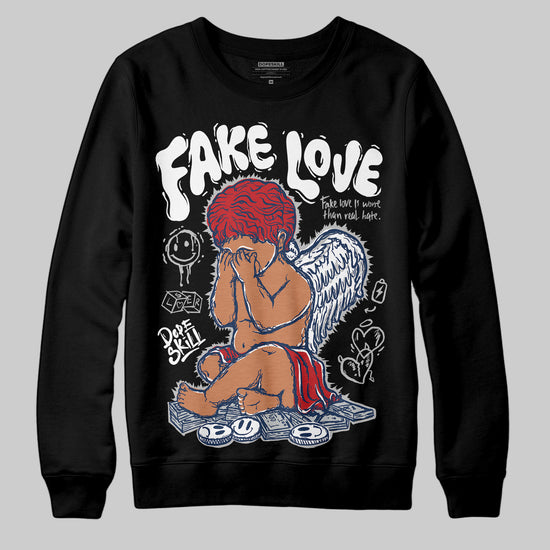 Jordan 4 SB “Summit White/Navy” DopeSkill Sweatshirt False Love Graphic Streetwear - Black