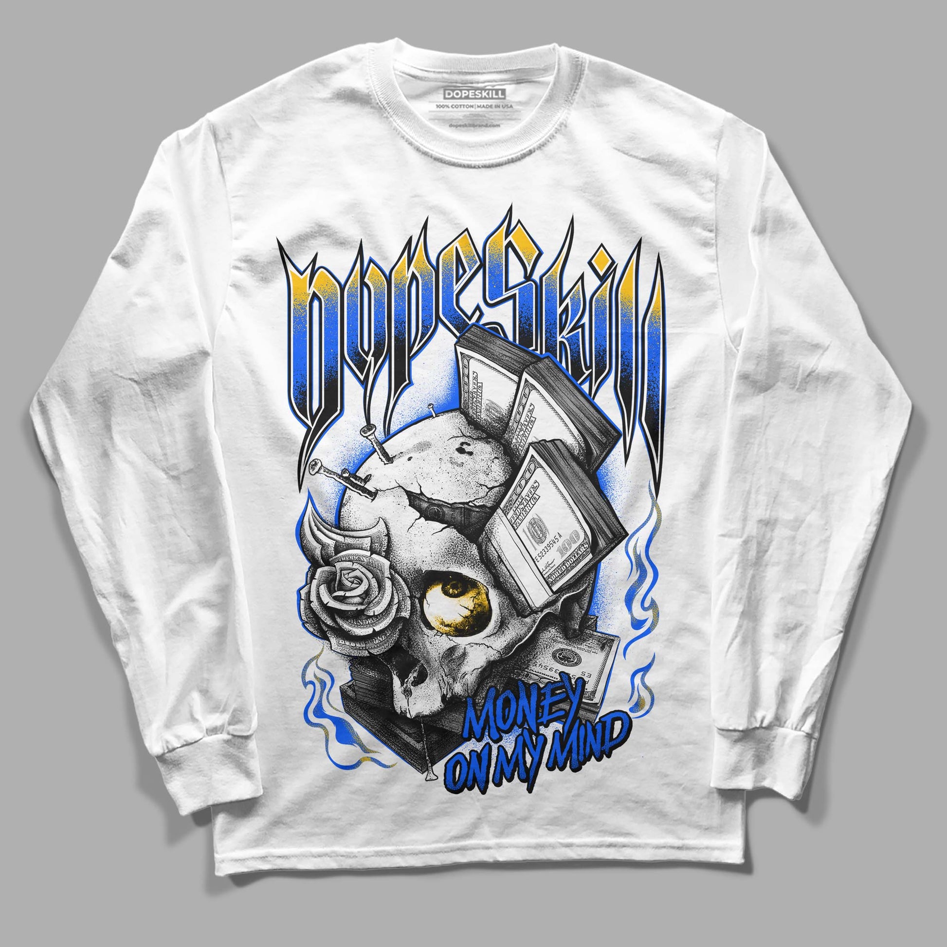 Royal Blue Sneakers DopeSkill Long Sleeve T-Shirt Money On My Mind Graphic Streetwear - White