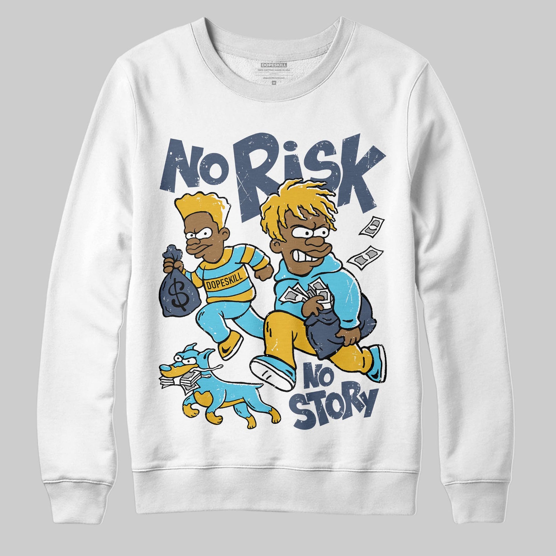 Jordan 11 Retro Gamma Blue (2025) DopeSkill Sweatshirt No Risk No Story Graphic Streetwear - White