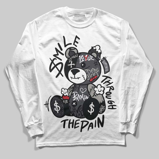 Jordan 3 Retro Black Cat DopeSkill Long Sleeve T-Shirt Smile Through The Pain Graphic Streetwear - White