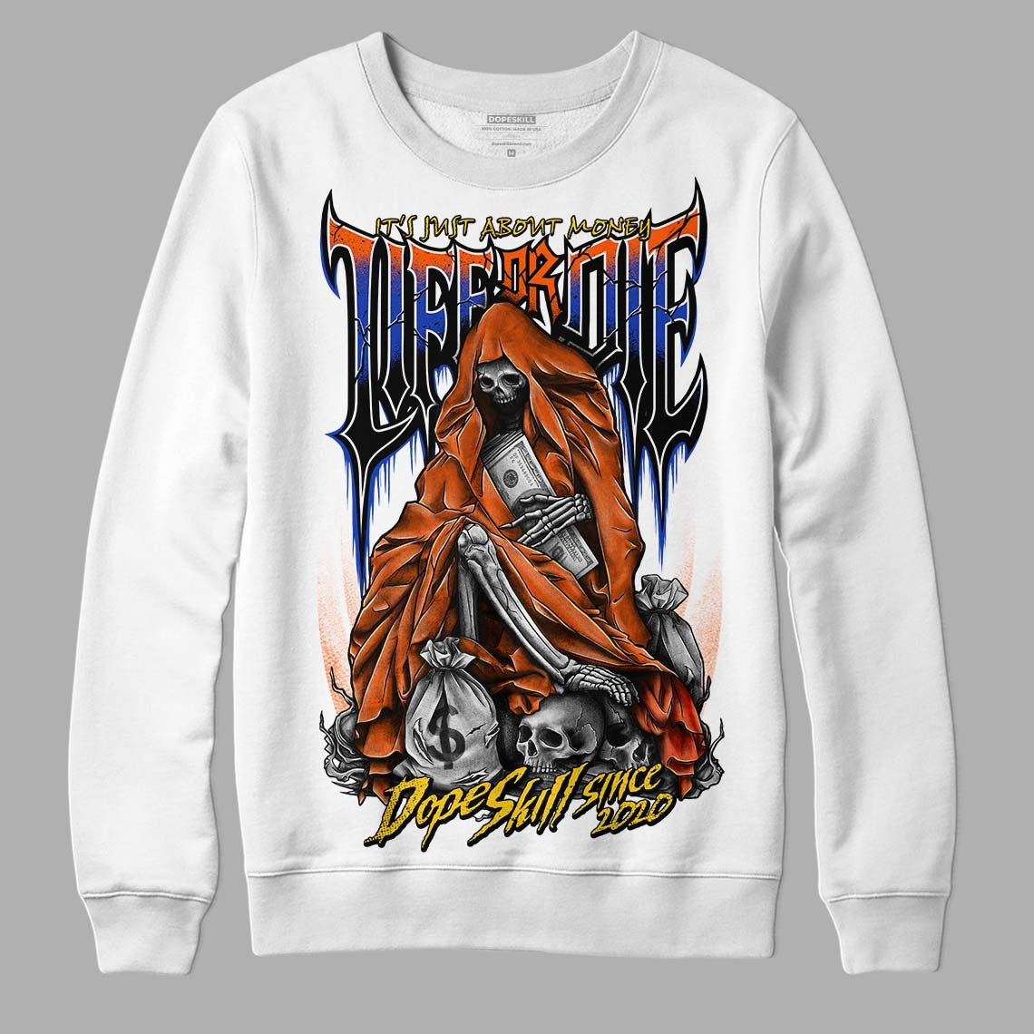 Dunk Low Futura Orange Blaze DopeSkill Sweatshirt Life or Die Graphic Streetwear - White