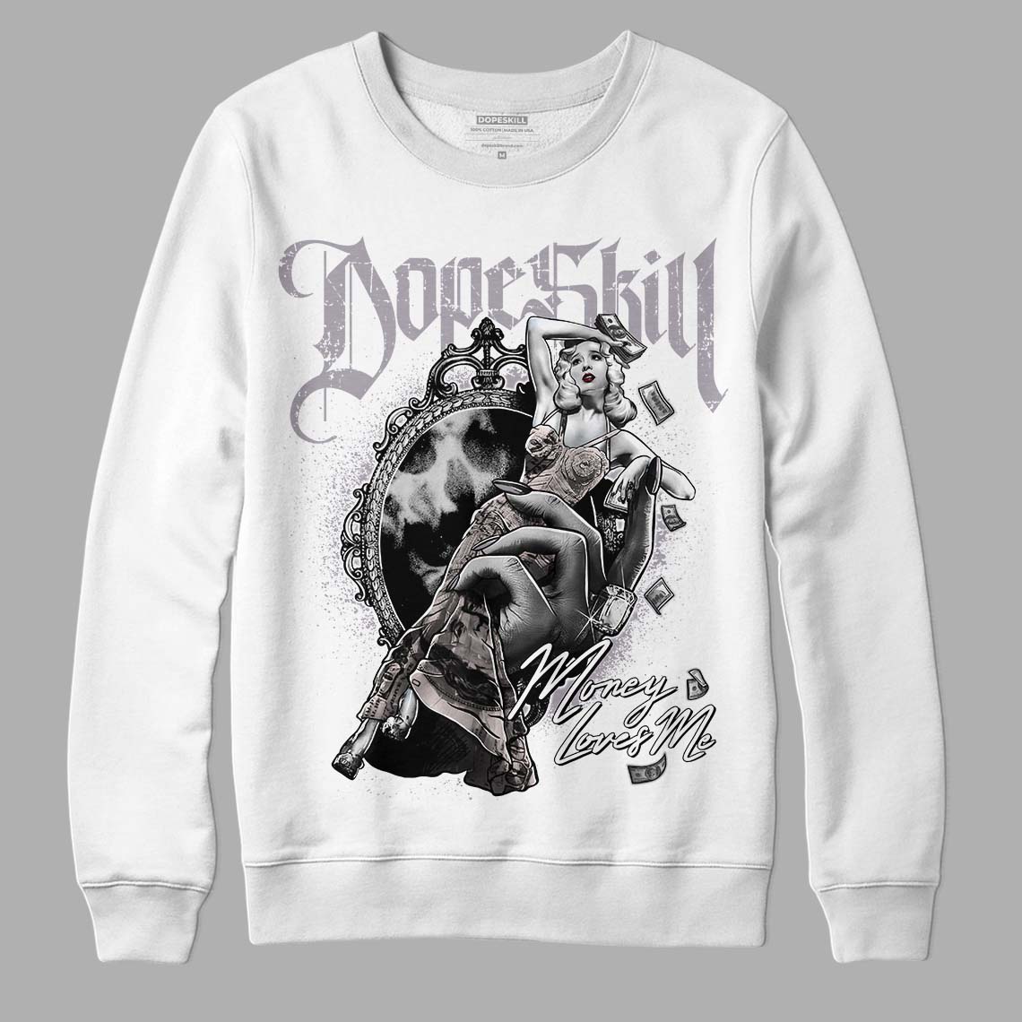 Jordan 2 Cement Grey DopeSkill Sweatshirt Money Loves Me Graphic Streetwear - White