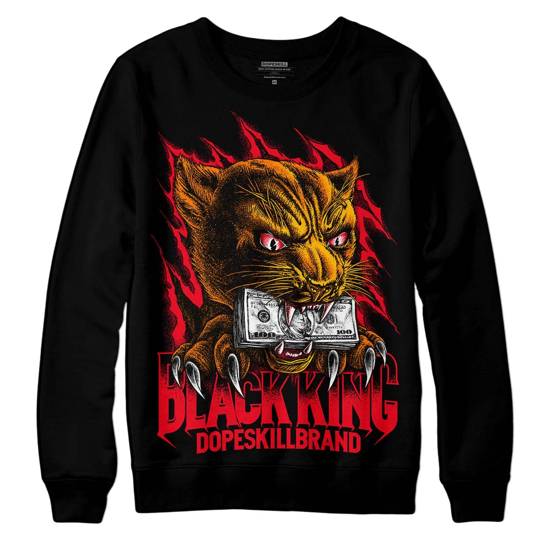 Jordan 4 Red Thunder DopeSkill Sweatshirt Black King Graphic Streetwear - Black