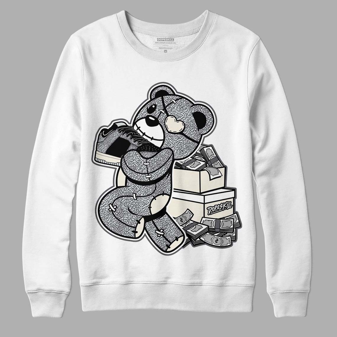 Jordan 1 Retro Low OG Black Cement DopeSkill Sweatshirt Bear Steals Sneaker Graphic Streetwear - White