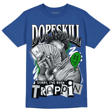 Jordan 13 Brave Blue DopeSkill Navy T-Shirt Sorry I've Been Trappin Graphic Streetwear