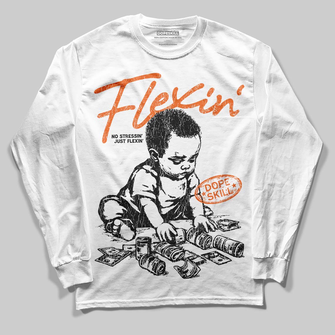 Orange, Black and White Sneakers DopeSkill Long Sleeve T-Shirt Flexin' Graphic Streetwear - White
