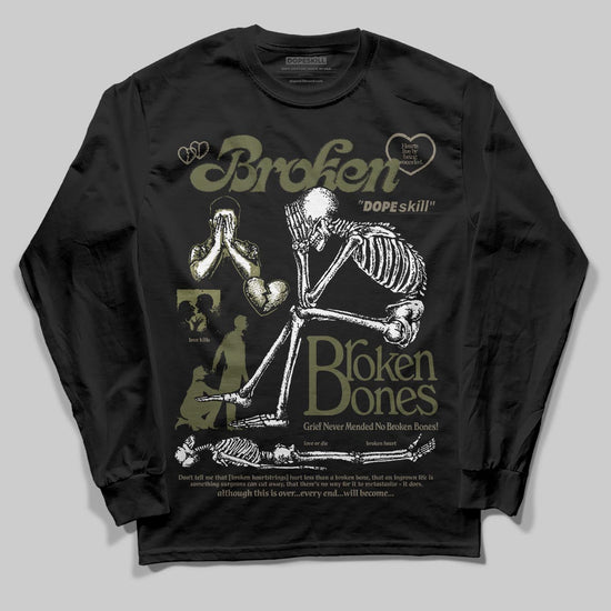 Jordan 3 “Medium Olive” aka “Family Affair” DopeSkill Long Sleeve T-Shirt Broken Bones Graphic Streetwear - black
