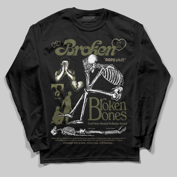 Jordan 3 “Medium Olive” aka “Family Affair” DopeSkill Long Sleeve T-Shirt Broken Bones Graphic Streetwear - black