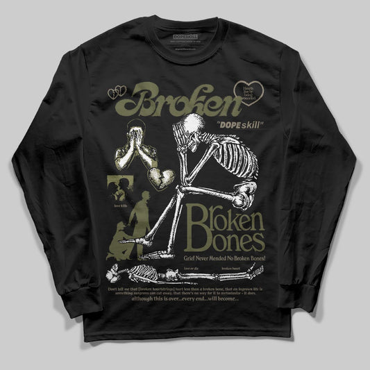 Jordan 3 “Medium Olive” aka “Family Affair” DopeSkill Long Sleeve T-Shirt Broken Bones Graphic Streetwear - black