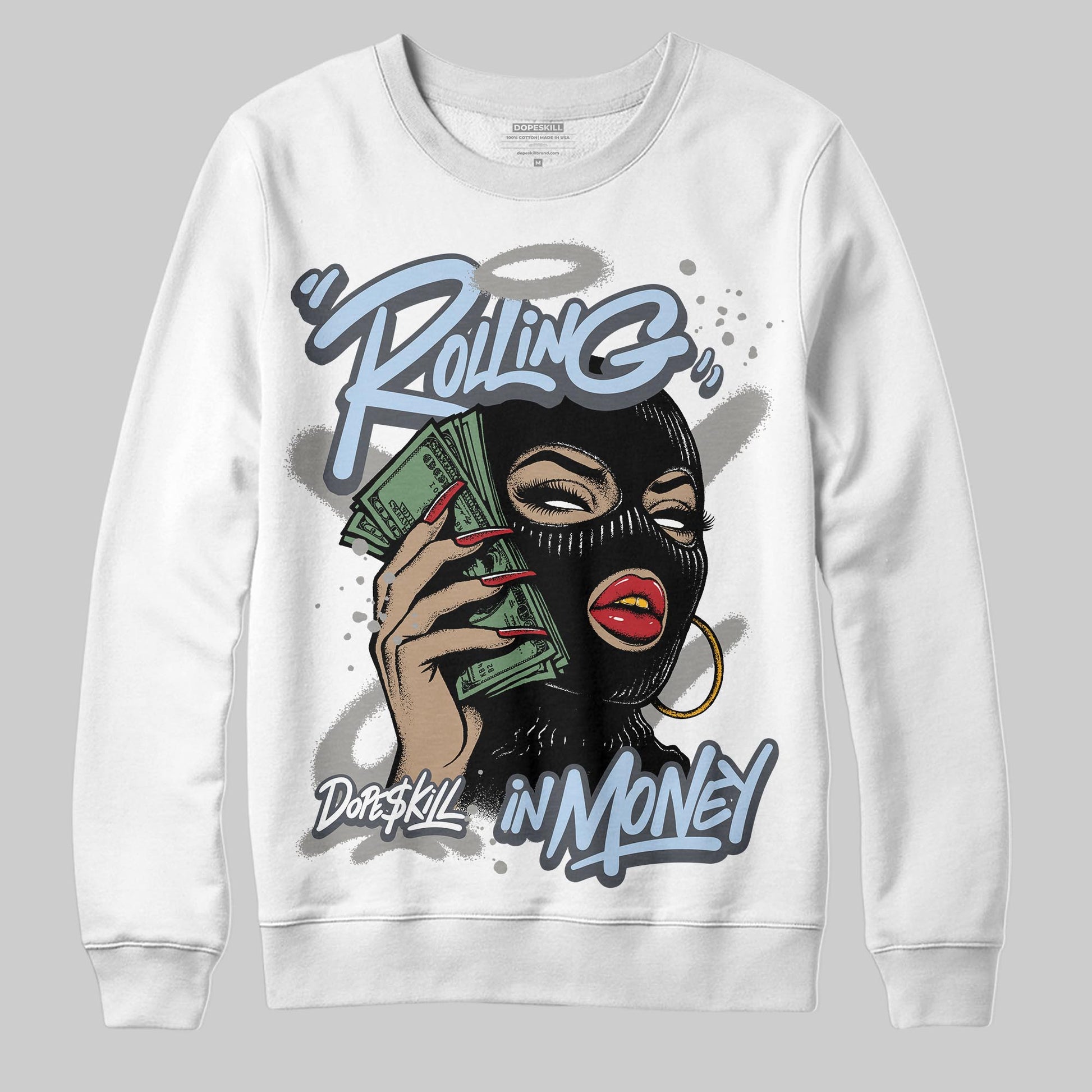 Jordan 11 Cool Grey DopeSkill Sweatshirt Rolling in Money Graphic Streetwear - White
