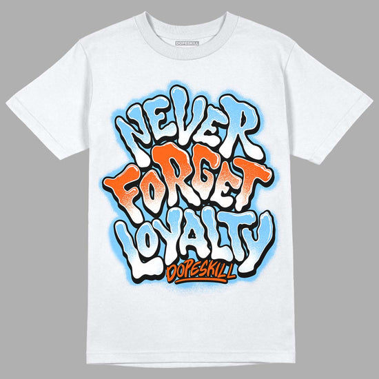 Dunk Low Futura University Blue DopeSkill T-Shirt Never Forget Loyalty Graphic Streetwear - White