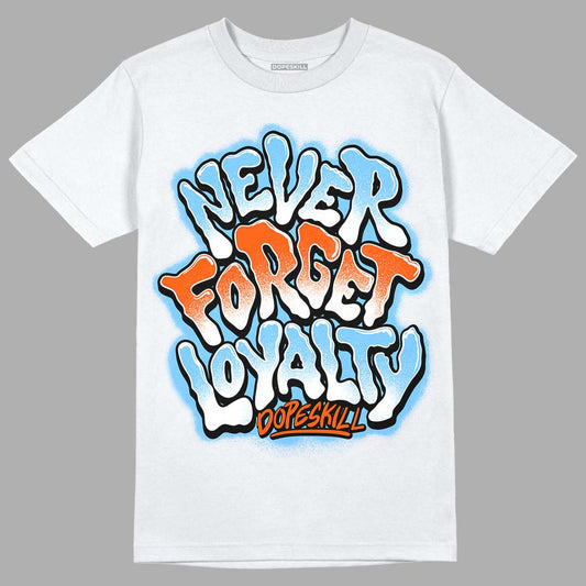 Dunk Low Futura University Blue DopeSkill T-Shirt Never Forget Loyalty Graphic Streetwear - White