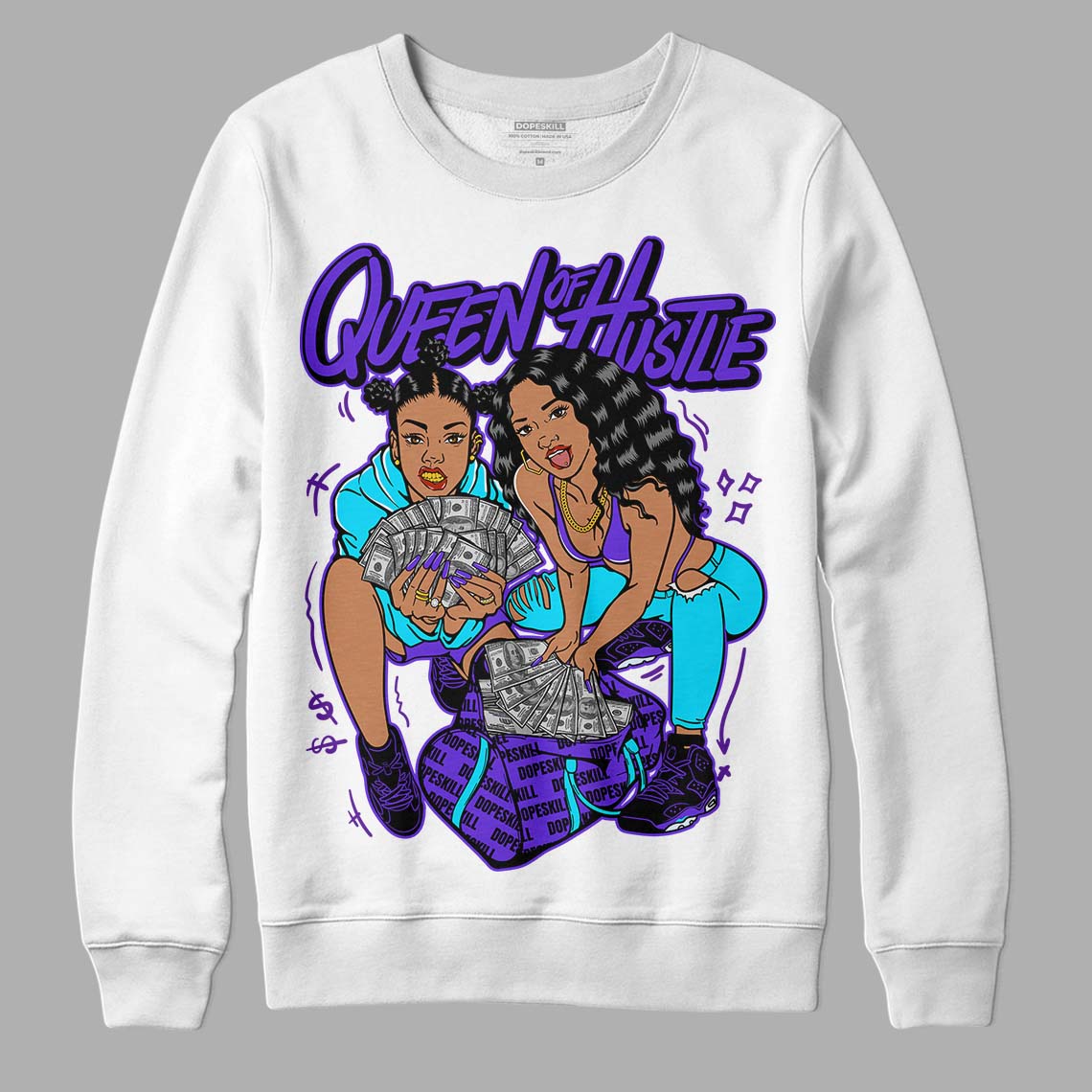 Jordan 6 "Aqua" DopeSkill Sweatshirt Queen Of Hustle Graphic Streetwear - White 