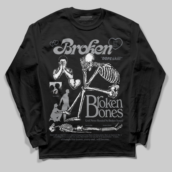 Jordan 5 Retro Wolf Grey (2026) DopeSkill Long Sleeve T-Shirt Broken Bones Graphic Streetwear - Black