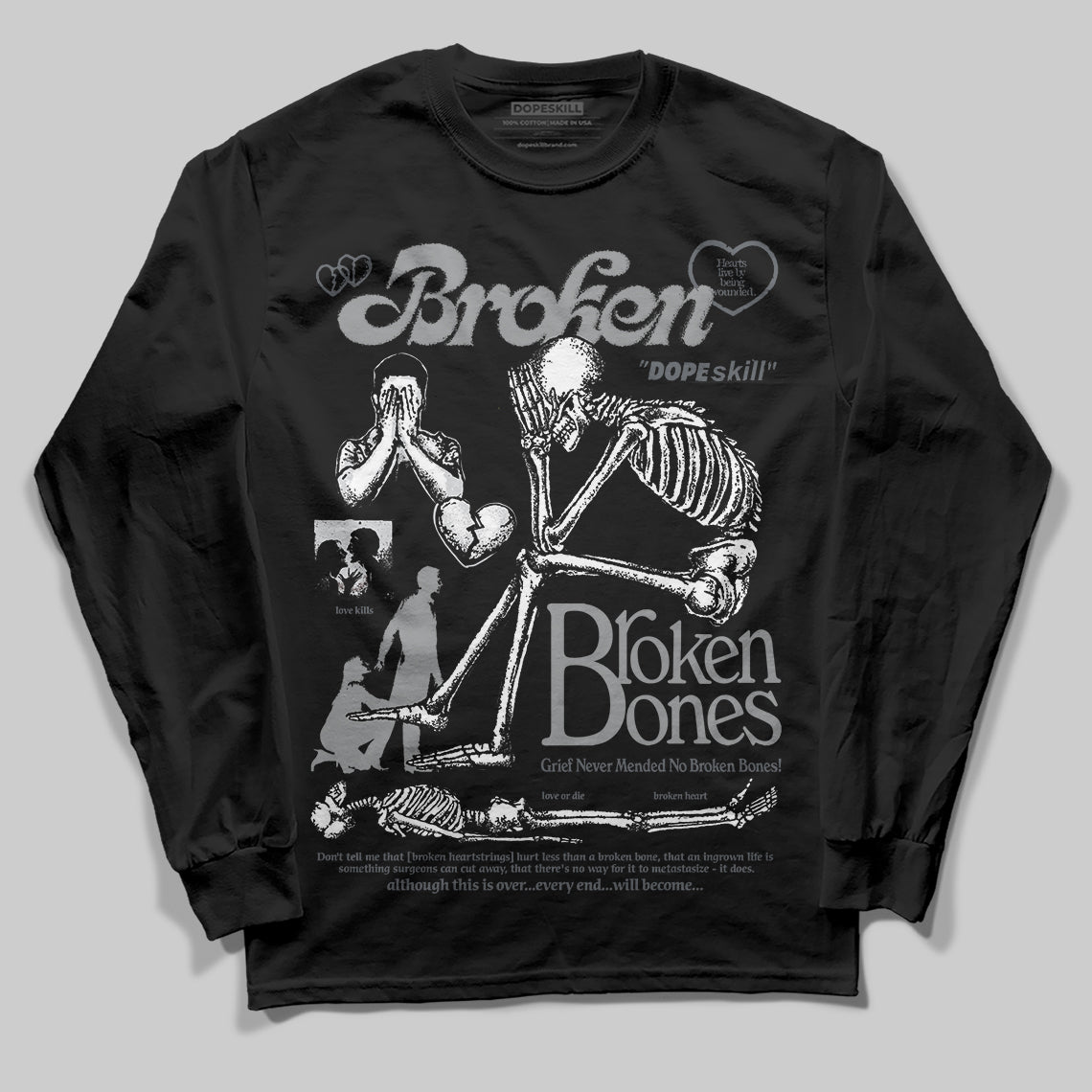 Jordan 5 Retro Wolf Grey (2026) DopeSkill Long Sleeve T-Shirt Broken Bones Graphic Streetwear - Black