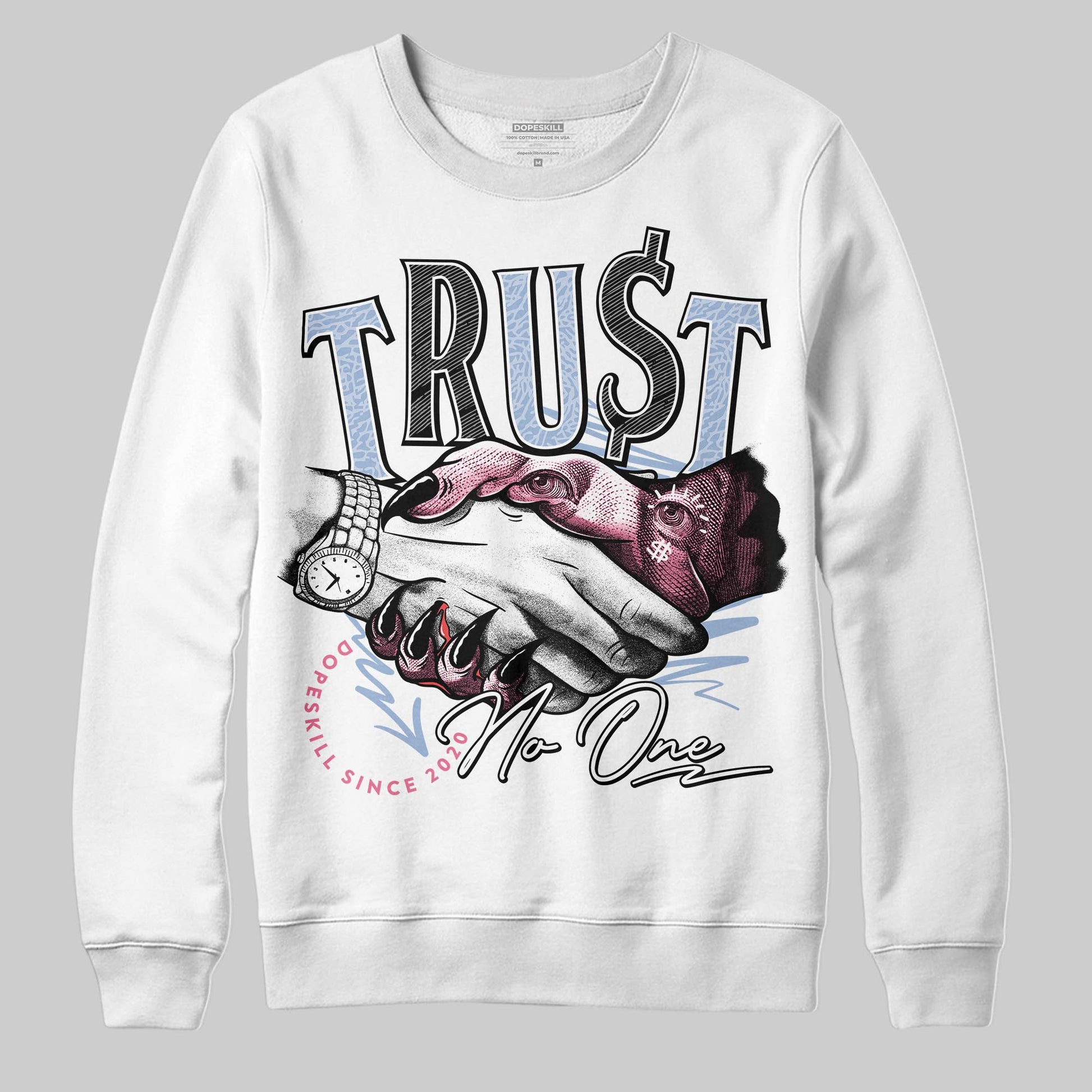 Jordan 3 GS “Cobalt Bliss” DopeSkill Sweatshirt Trust No One Graphic Streetwear - White