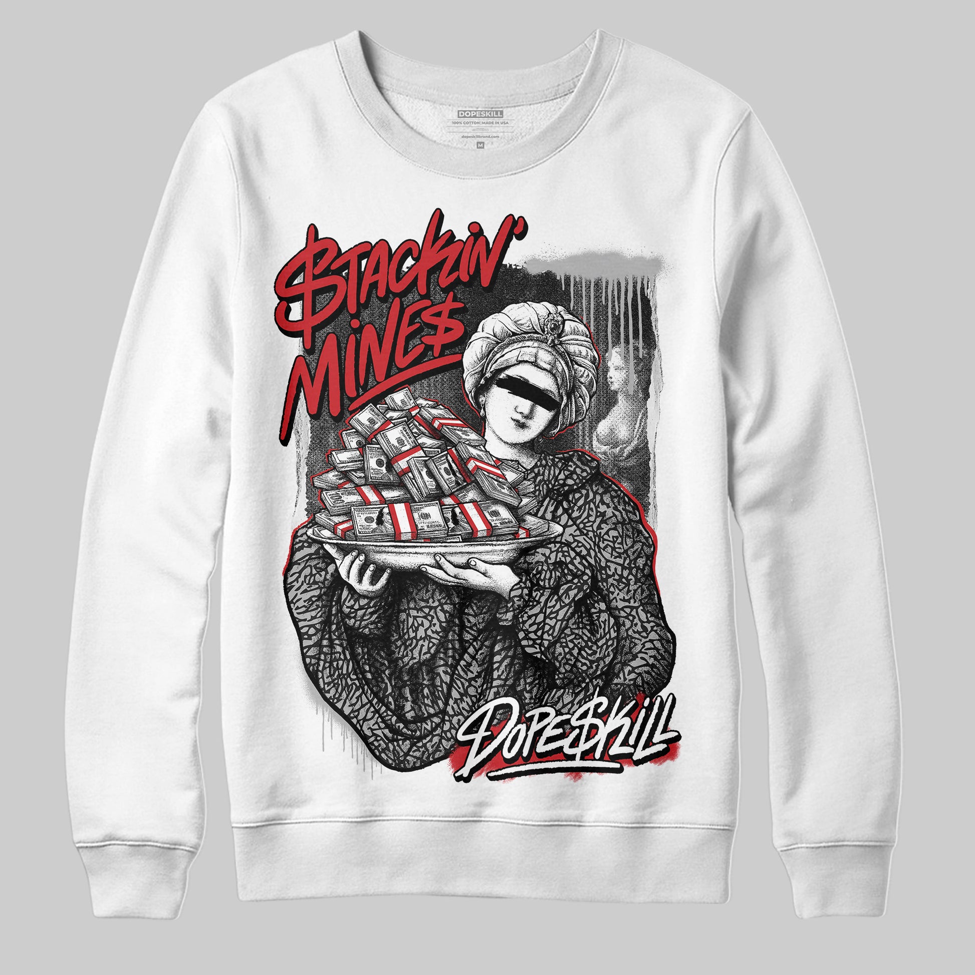 Jordan 3 OG “Black Cement” DopeSkill Sweatshirt Stackin Mines Graphic Streetwear - White