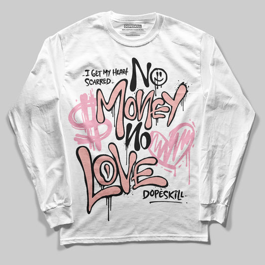 AMIRI White & Pink Stars Court Sneakers DopeSkill Long Sleeve T-Shirt No Money No Love Typo Graphic Streetwear - White