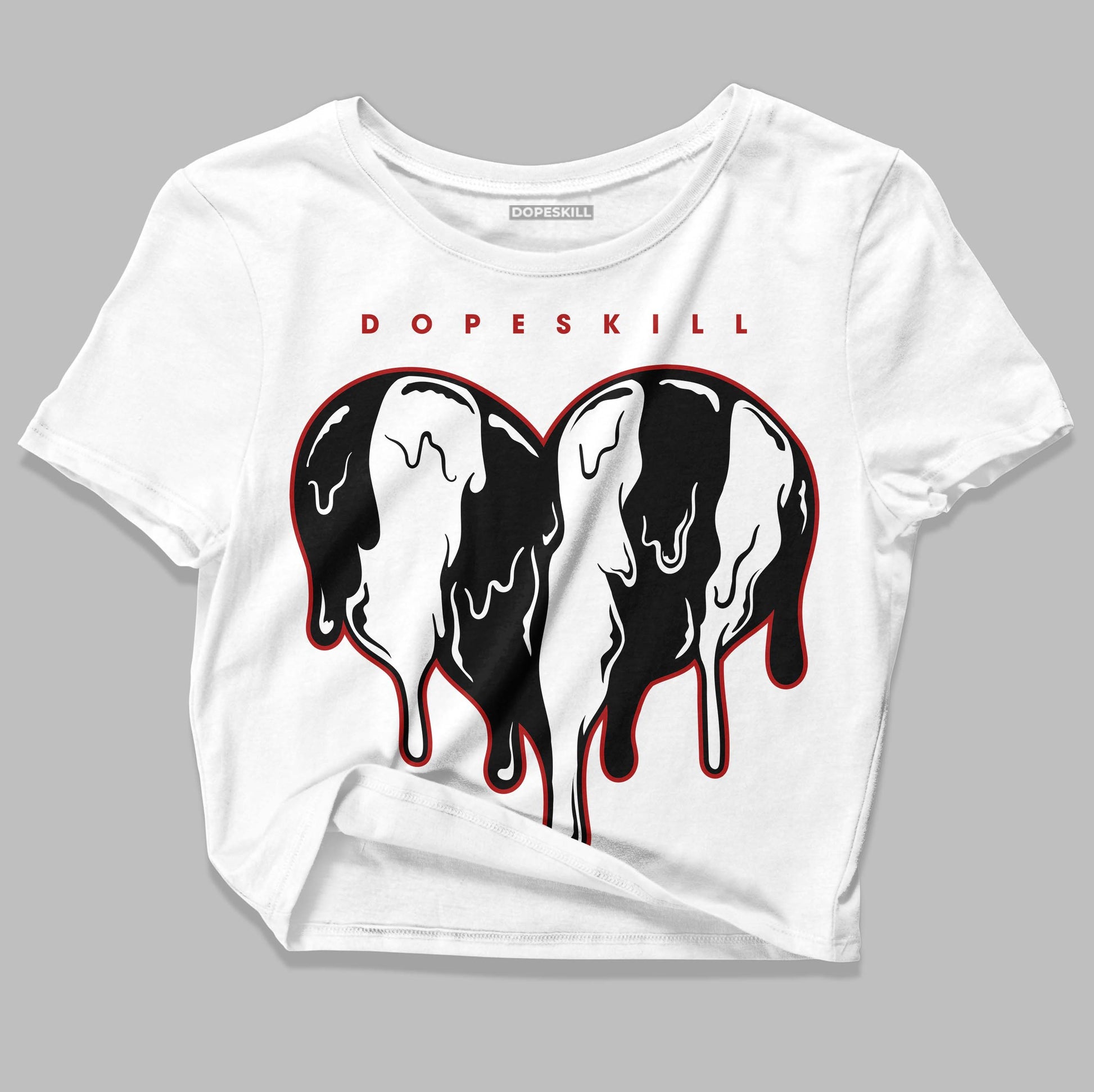 Jordan 14 "Black/White" DopeSkill Women's Crop Top Slime Drip Heart Graphic Streetwear - White