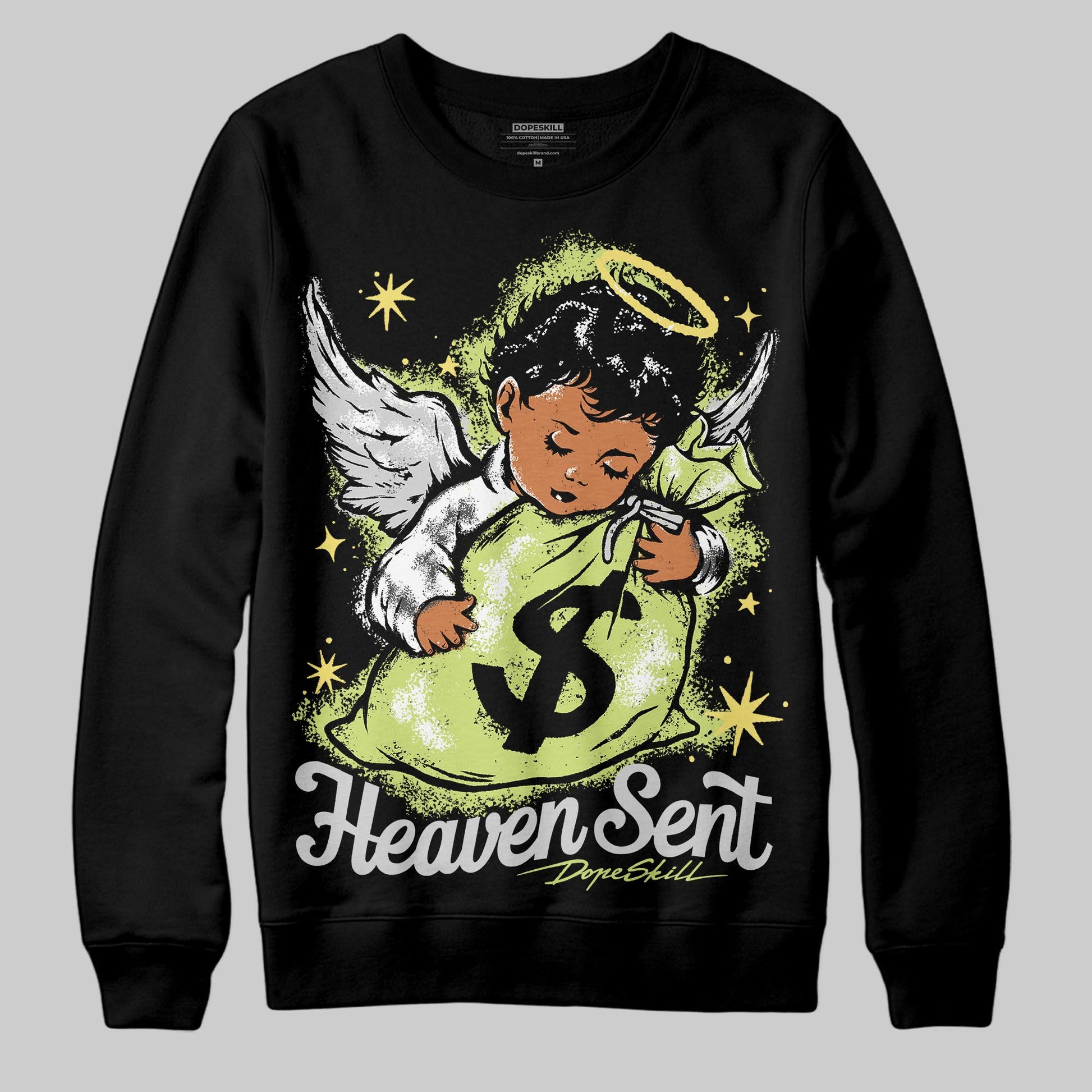 Jordan 4 GS “Light Lemon Twist” DopeSkill Sweatshirt Heaven Sent Graphic Streetwear - Black