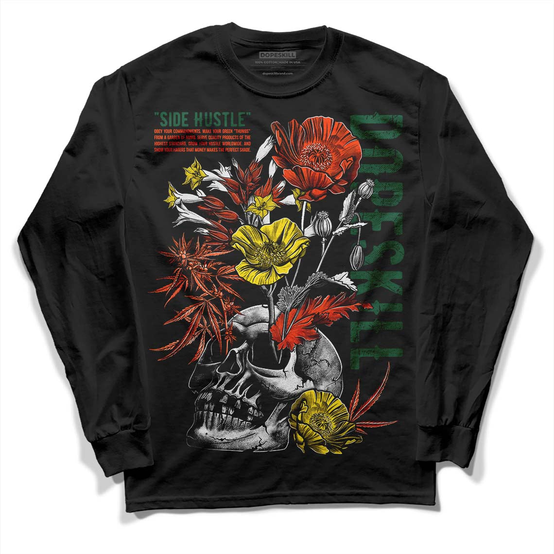 Dunk Low Team Dark Green Orange DopeSkill Long Sleeve T-Shirt Side Hustle Graphic Streetwear - Black