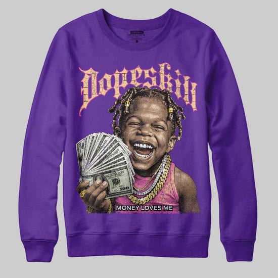 PURPLE Sneakers DopeSkill Sweatshirt Money Loves Me Graphic Streetwear - Purple