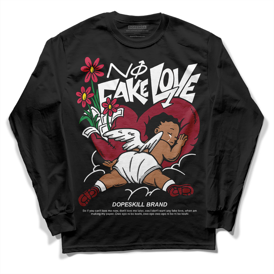 Jordan 1 Retro High '85 OG Metallic Burgundy DopeSkill Long Sleeve T-Shirt No Fake Love Graphic Streetwear - Black