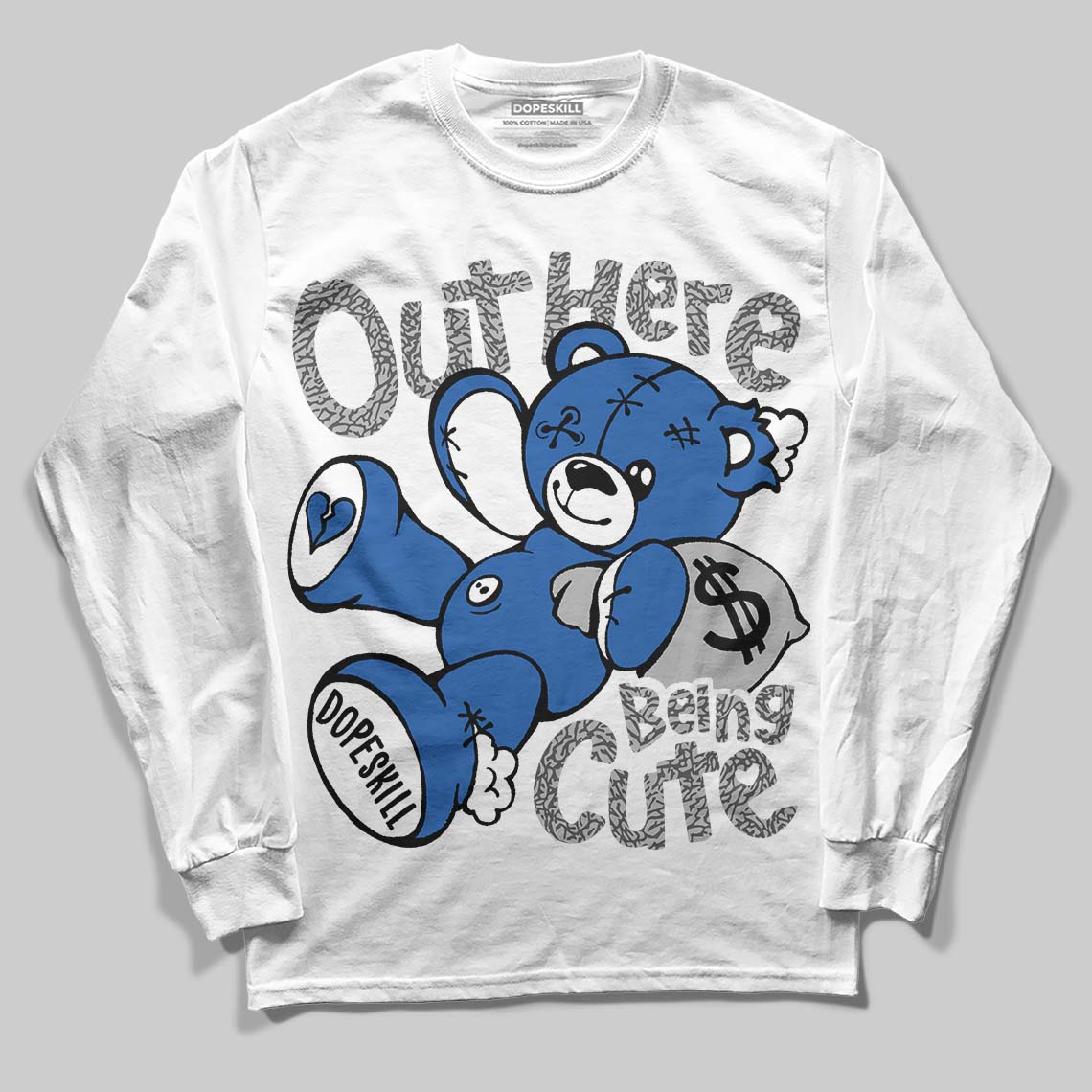 Jordan 3 "True Blue" DopeSkill Long Sleeve T-Shirt Out Here Being Cute Graphic Streetwear - White