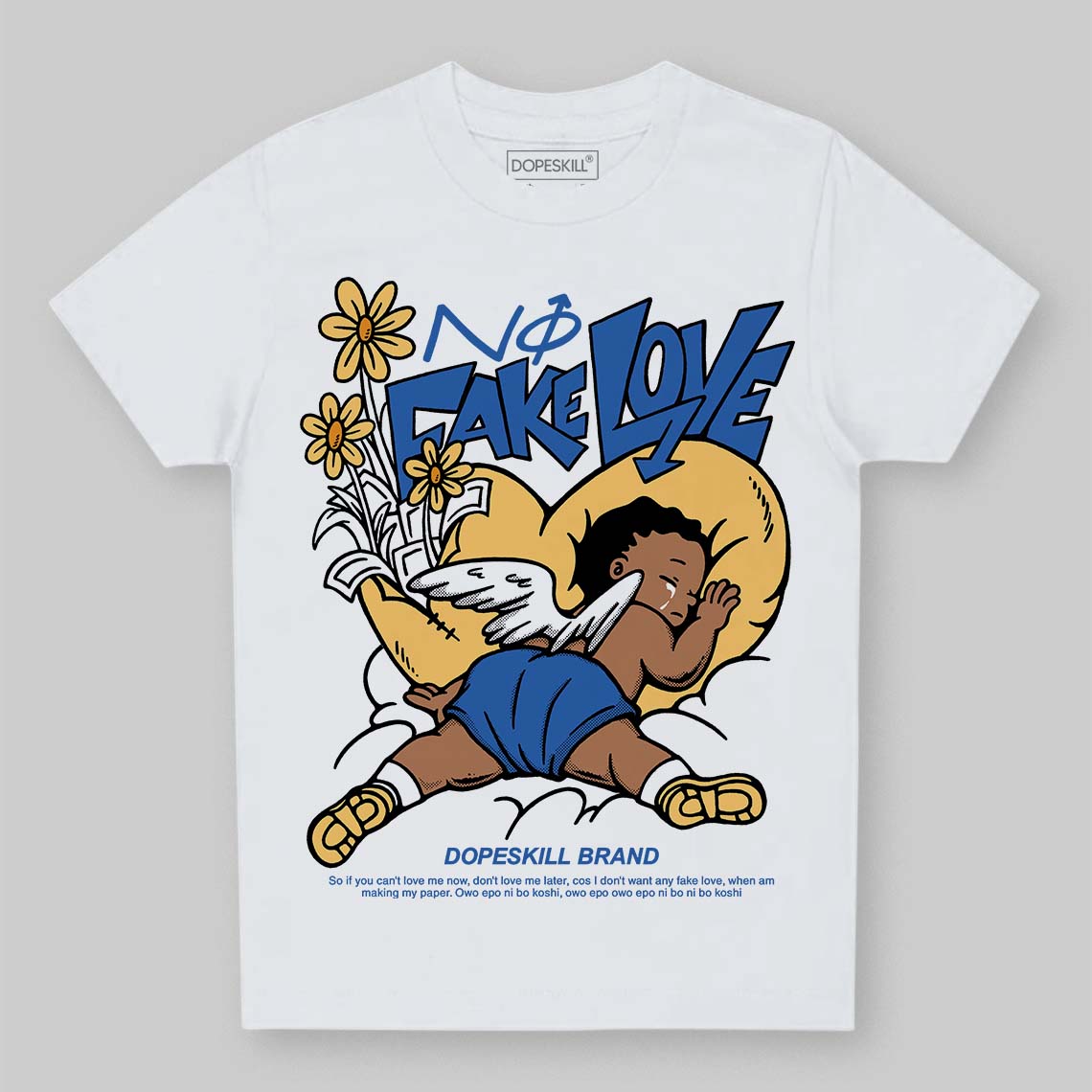 Travis Scott x Air Jordan 1 Low OG “Canary” DopeSkill Toddler Kids T-shirt No Fake Love Graphic Streetwear - White