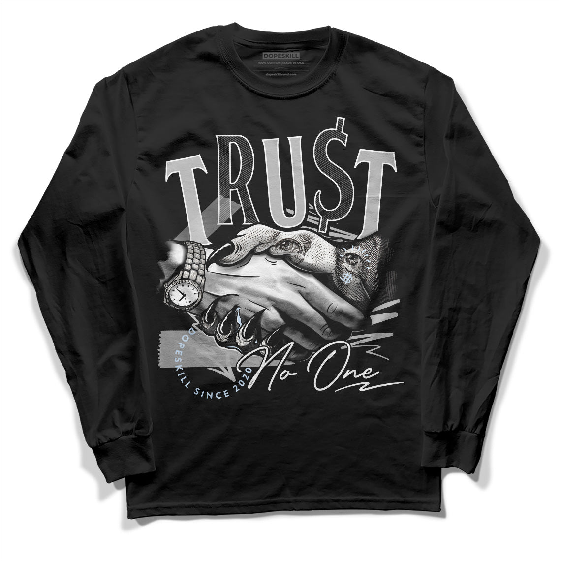 Jordan 6 Black Metallic Chrome DopeSkill Long Sleeve T-Shirt Trust No One Graphic Streetwear - Black