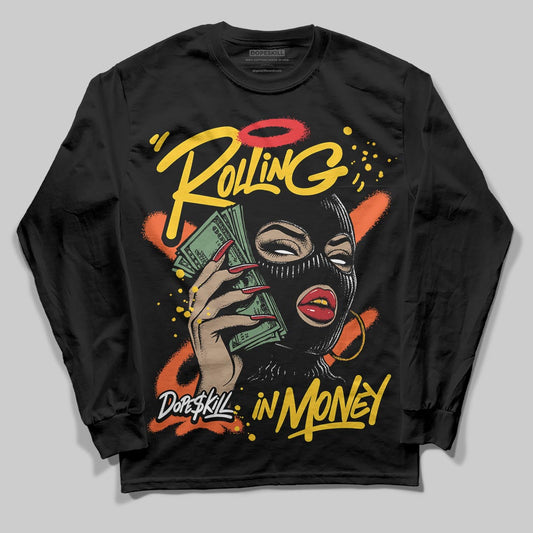 Yellow Sneakers DopeSkill Long Sleeve T-Shirt Rolling in Money Graphic Streetwear - Black