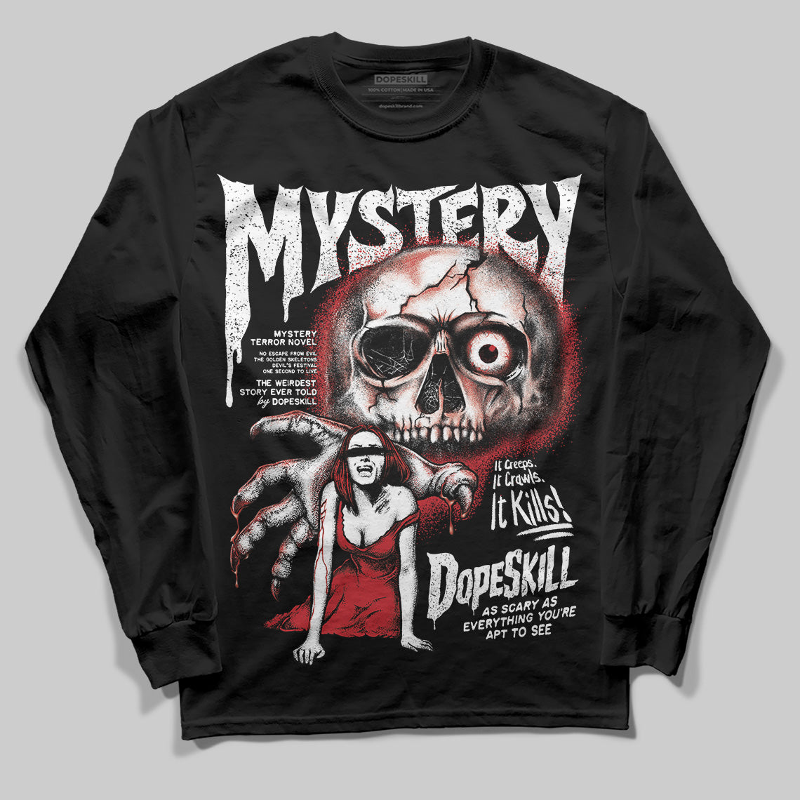 Jordan 11 Retro Low Bred (2025) DopeSkill Long Sleeve T-Shirt Mystery Ghostly Grasp Graphic Streetwear - Black