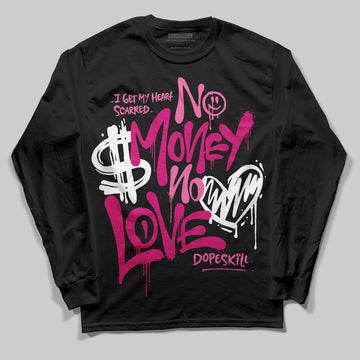 Rick Owens Pink Leather Low Sneakers DopeSkill Long Sleeve T-Shirt No Money No Love Typo Graphic Streetwear - Black