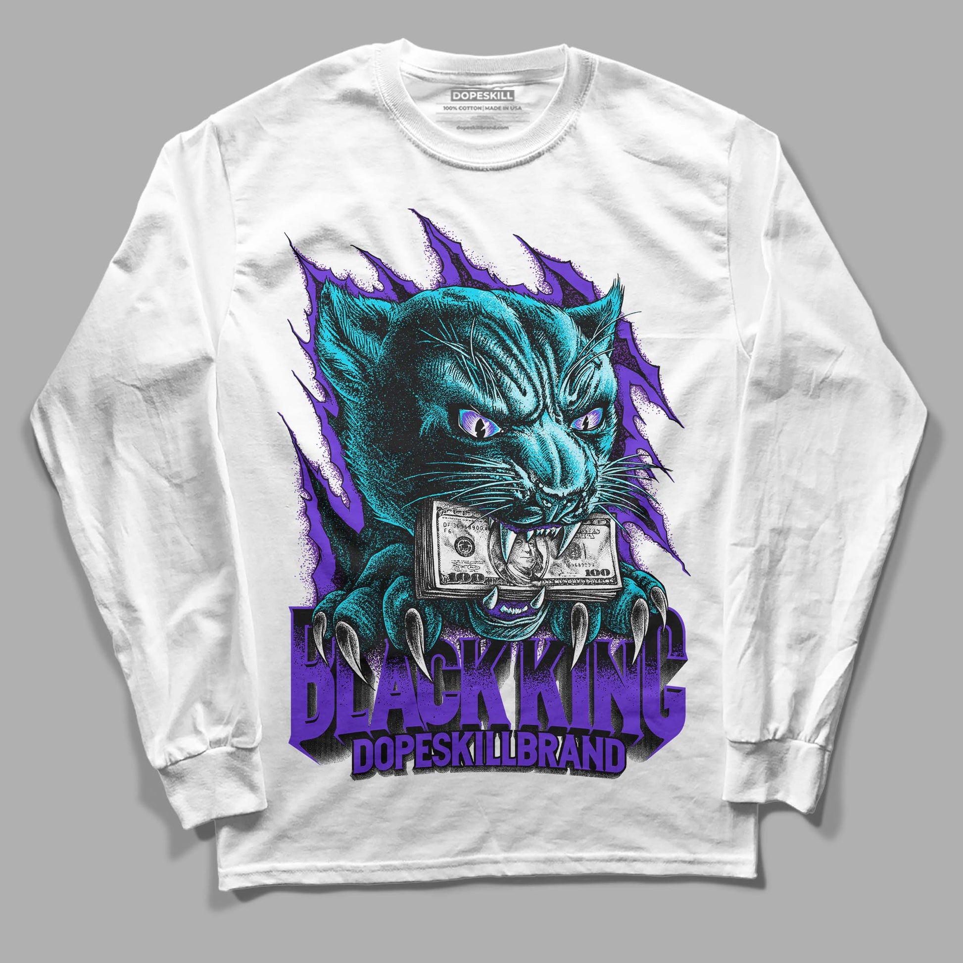 Jordan 6 "Aqua" DopeSkill Long Sleeve T-Shirt Black King Graphic Streetwear - White 